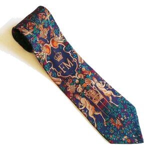 Moschino Cravatte Bacchus Silk Tie 58"  Made In Italy Navy Purple Teal